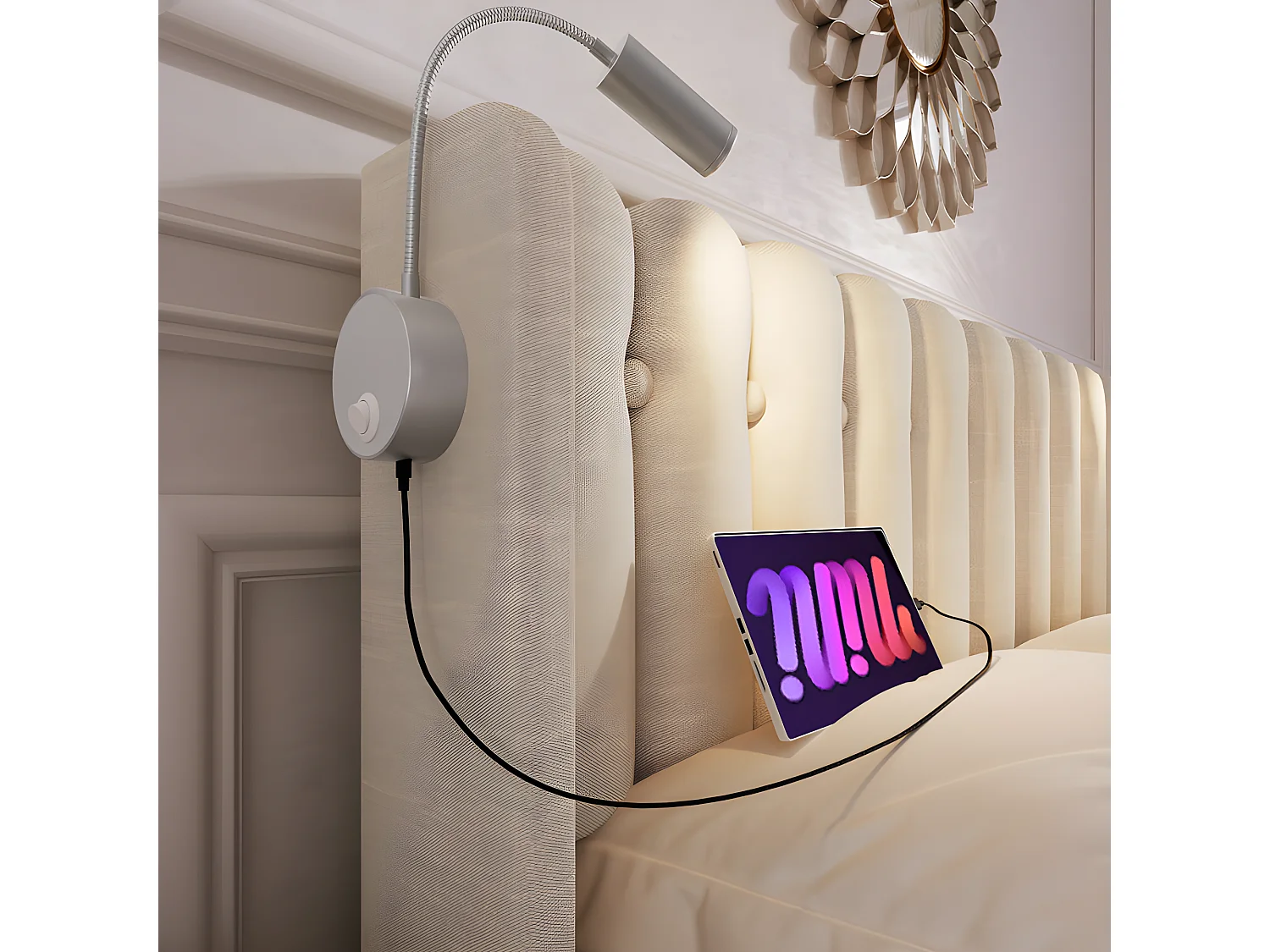 Bed met opbergruimte 160x200cm met LED en USB oplaadpoorten - Linnenstof - met lattenbodem - Beige