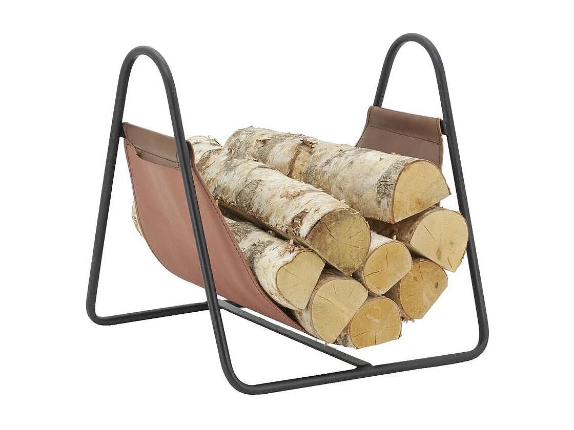 Porte-bûches en métal et cuir