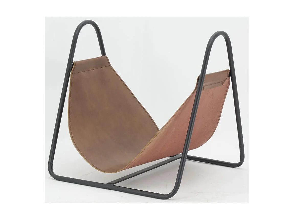 Porte-bûches en métal et cuir