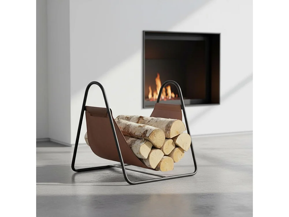 Porte-bûches en métal et cuir