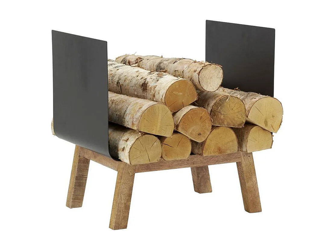 Porte-bûches en métal et manguier