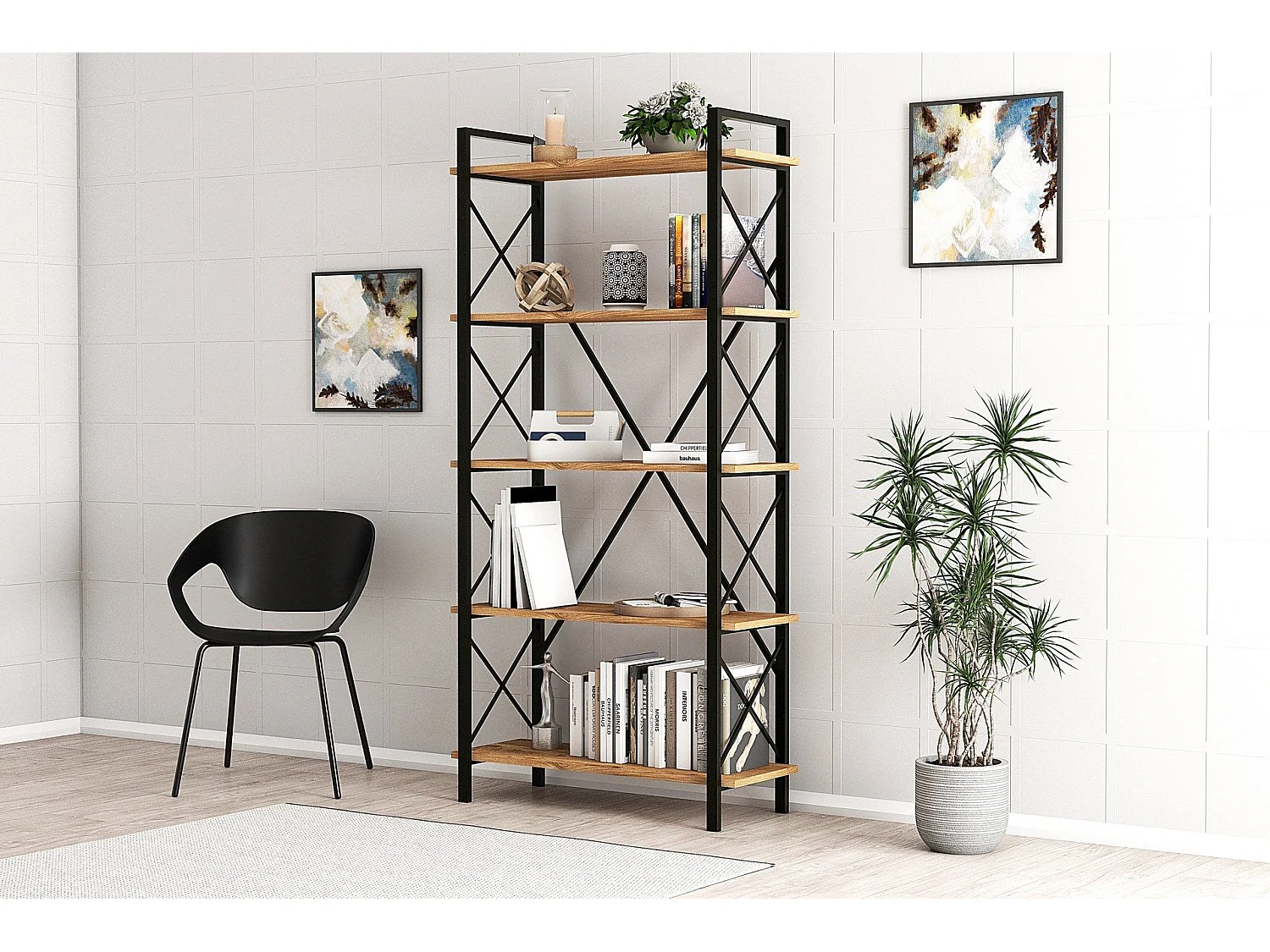 Estante Industrial – 90 x 180 x 33,5 cm – Preto – Metal e Melamina