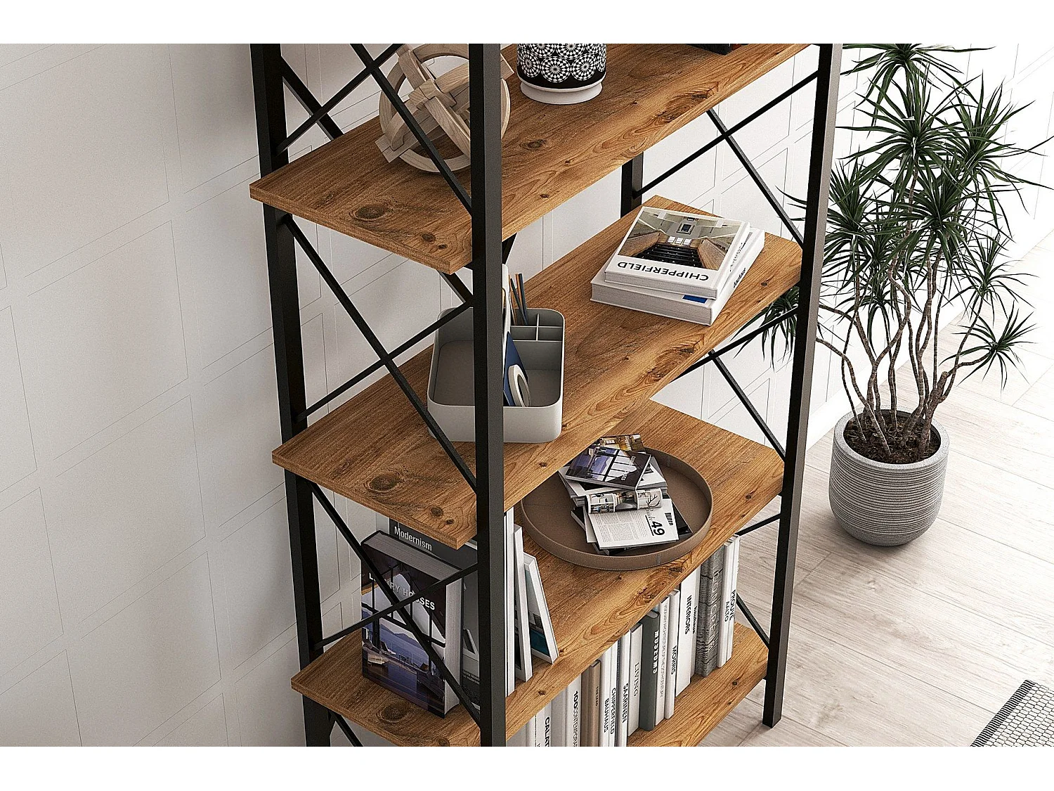 Estante Industrial – 90 x 180 x 33,5 cm – Preto – Metal e Melamina