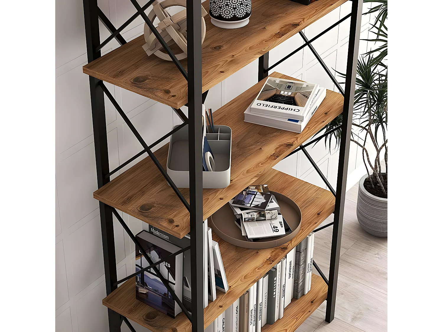 Estante Industrial – 90 x 180 x 33,5 cm – Preto – Metal e Melamina