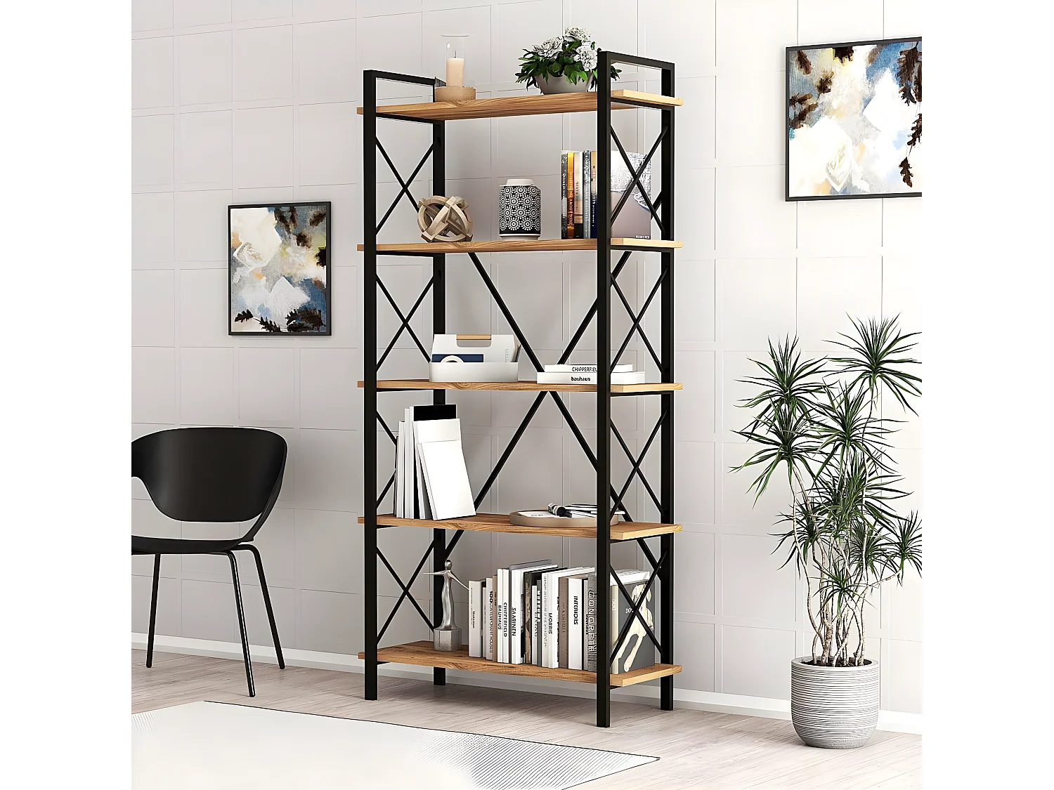 Estante Industrial – 90 x 180 x 33,5 cm – Preto – Metal e Melamina