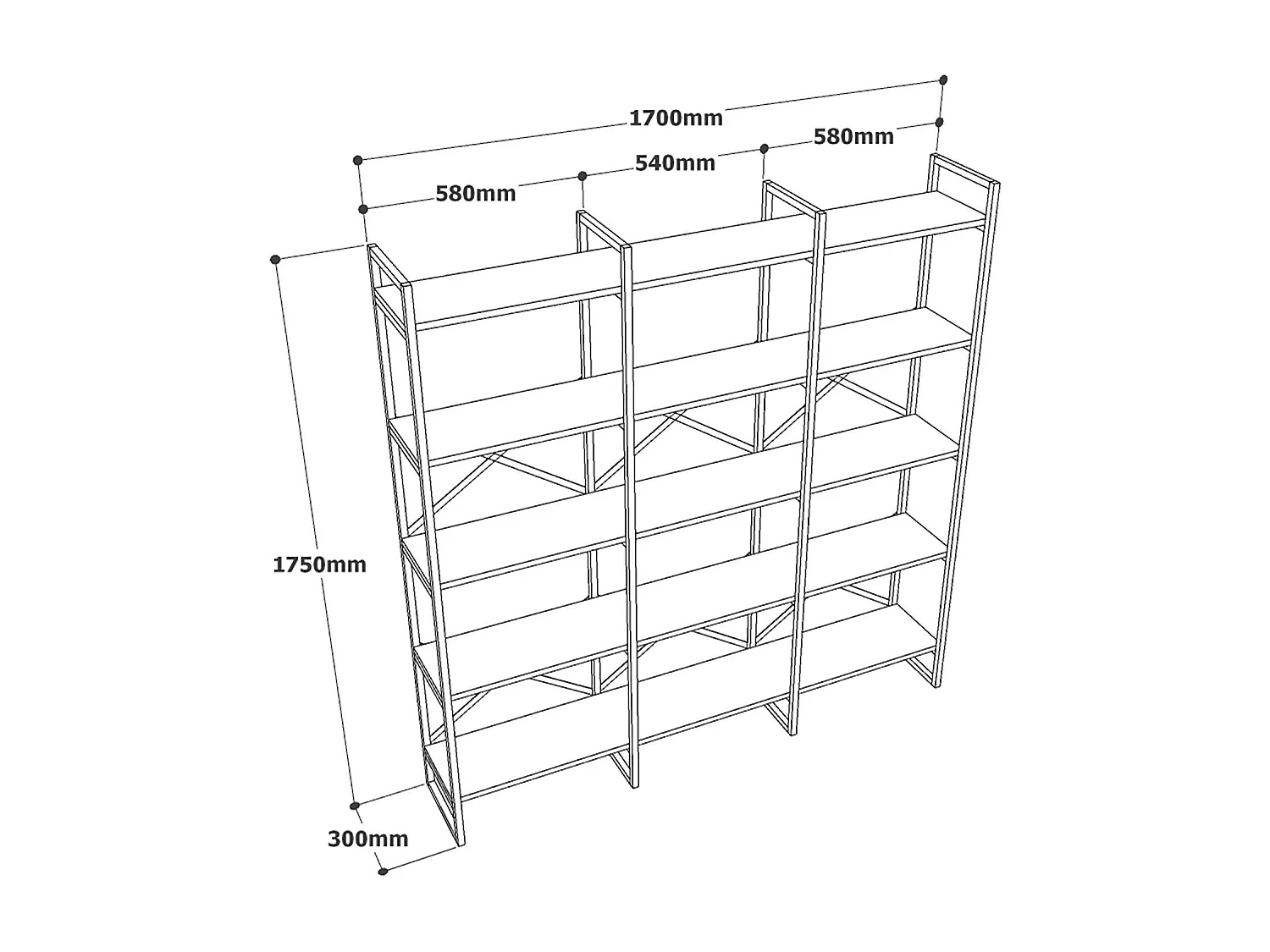 Estante de livros – 170 x 175 x 30 cm – Mármore branco e dourado – Metal