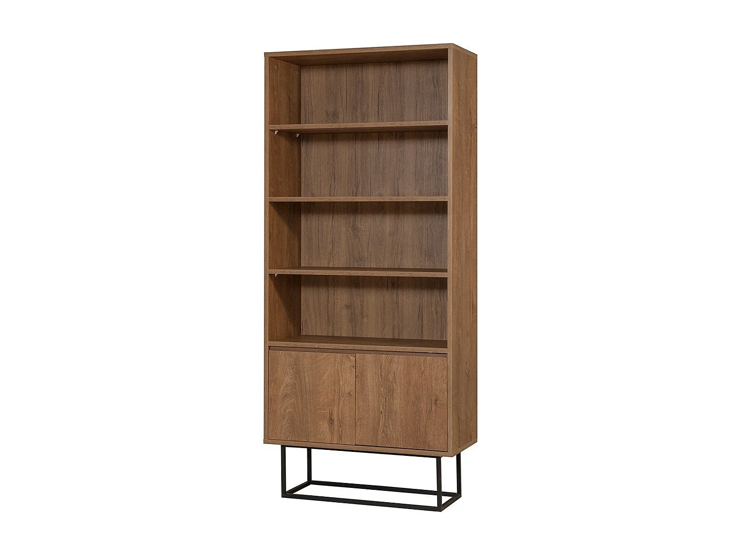 Etagère avec 3 tablettes et 2 portes décor noyer H182 cm - Rea