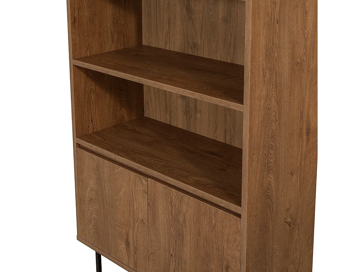 Etagère avec 3 tablettes et 2 portes décor noyer H182 cm - Rea