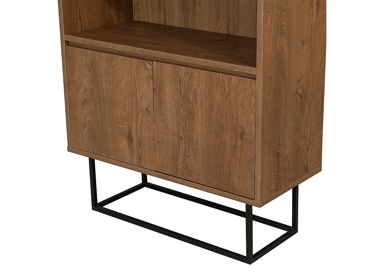 Etagère avec 3 tablettes et 2 portes décor noyer H182 cm - Rea