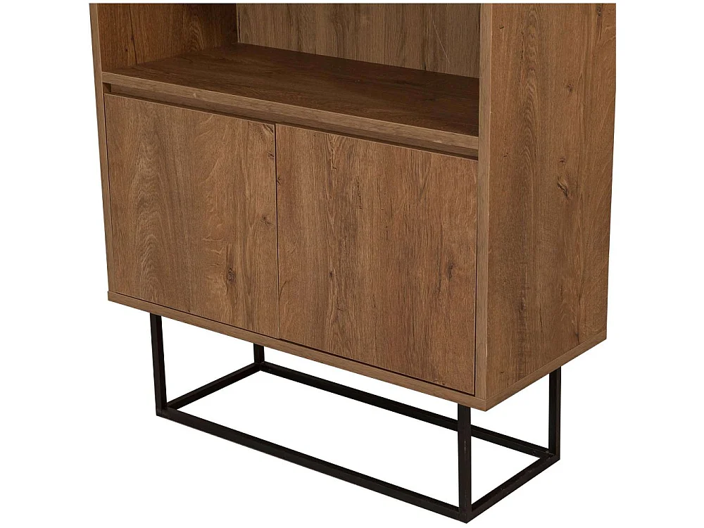 Etagère avec 3 tablettes et 2 portes décor noyer H182 cm - Rea