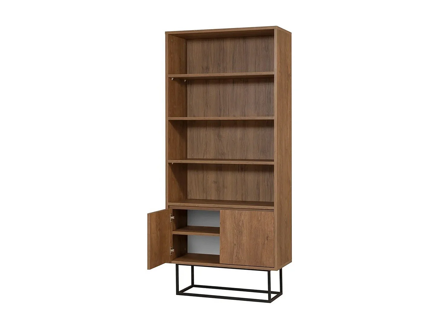 Etagère avec 3 tablettes et 2 portes décor noyer H182 cm - Rea