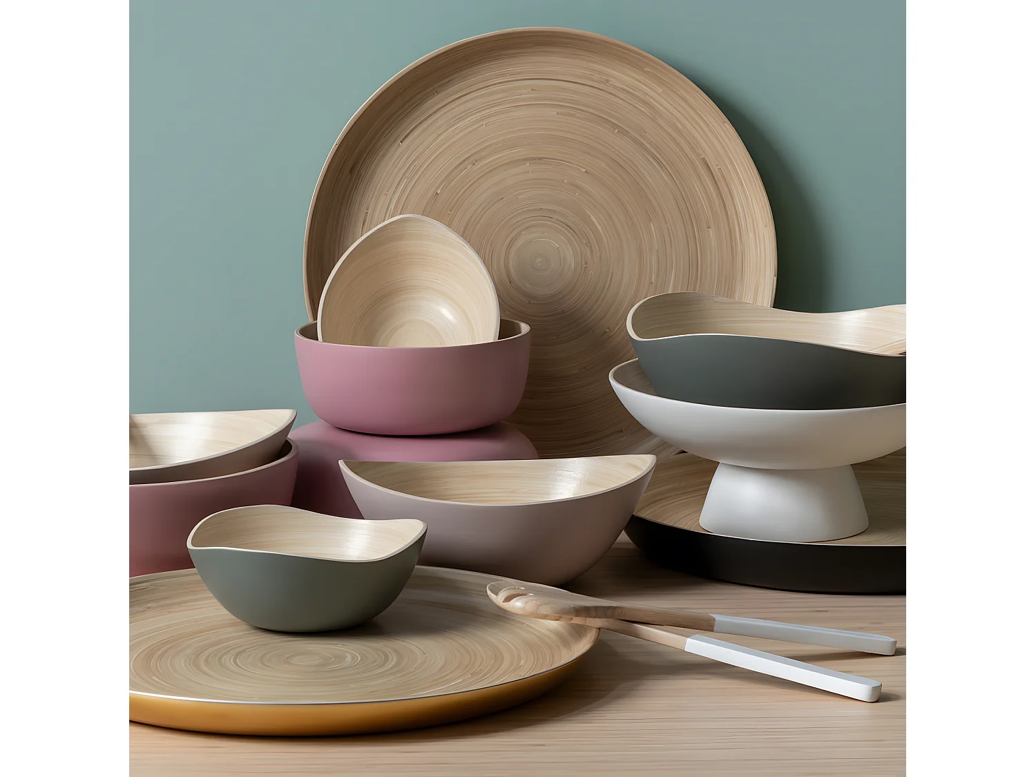 Plateau en bambou D42cm Vert  Present Time