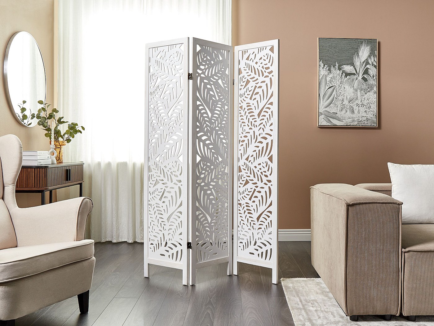 Biombo Plegable Istanbul Blanco De 170x160 Cm - Separador De Ambientes Con Diseño De Contraventana Y Ornamento
