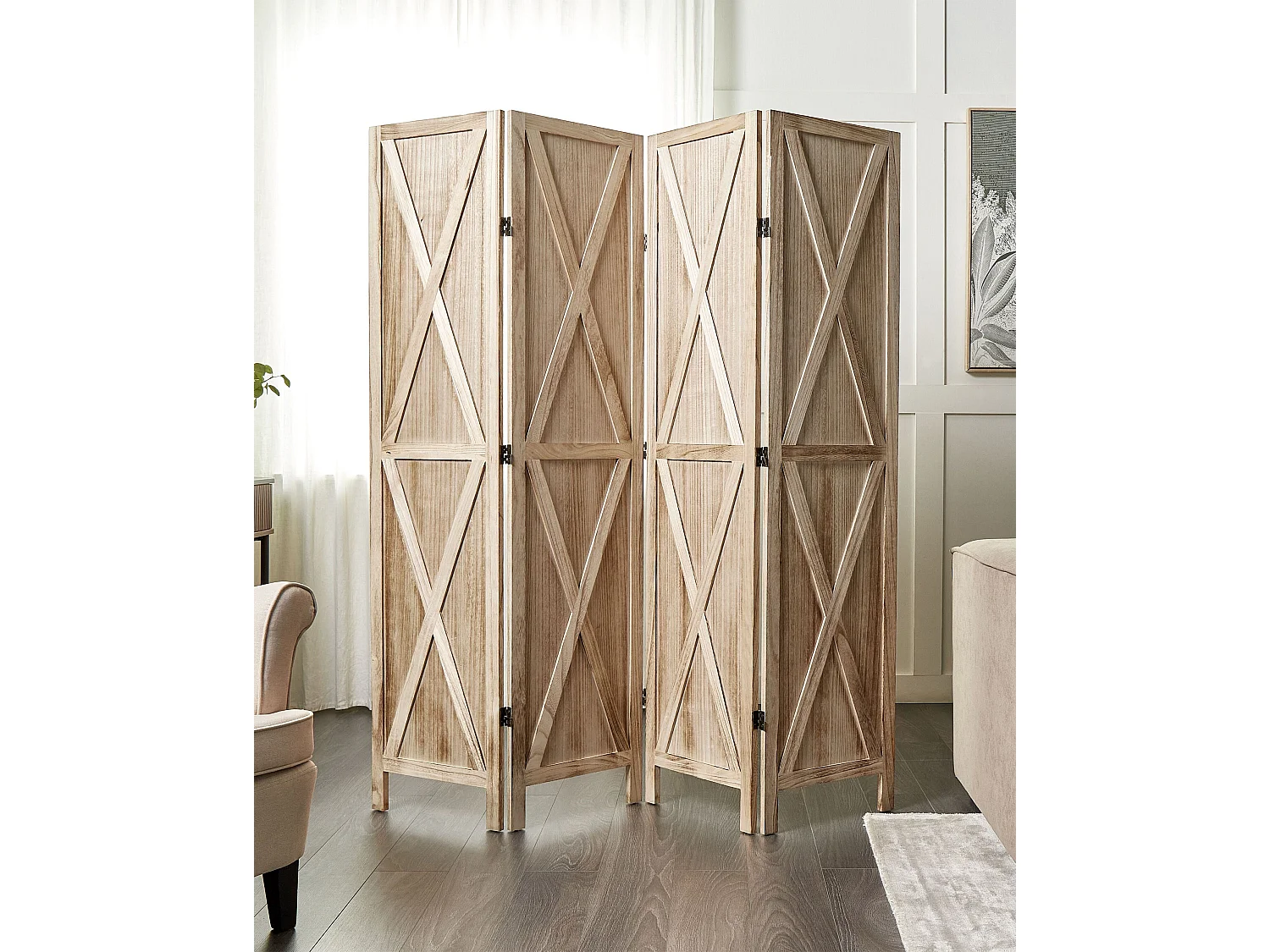 Paravent à 4 panneaux 170 x 163 cm bois clair RIDANNA