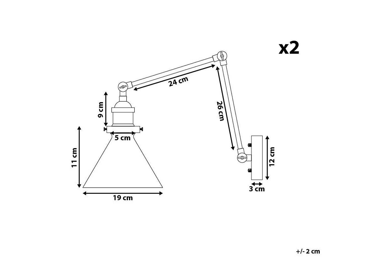 Lot de 2 lampes murales NARVA Réglable Métal Doré