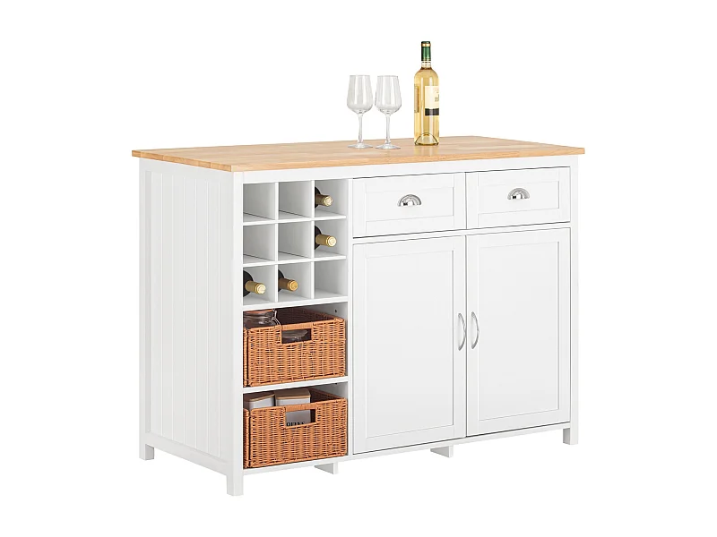 SoBuy KNL05-W îlot Central de Cuisine, Placard, Buffet de Cuisine avec Porte-Bouteille pour 9 Bouteilles