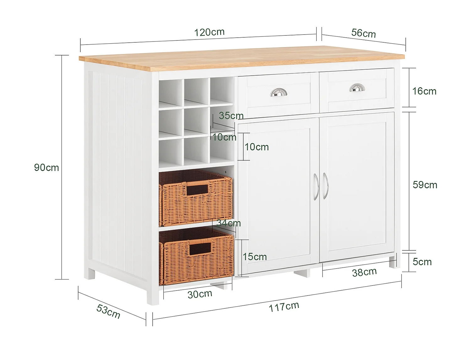 SoBuy KNL05-W îlot Central de Cuisine, Placard, Buffet de Cuisine avec Porte-Bouteille pour 9 Bouteilles