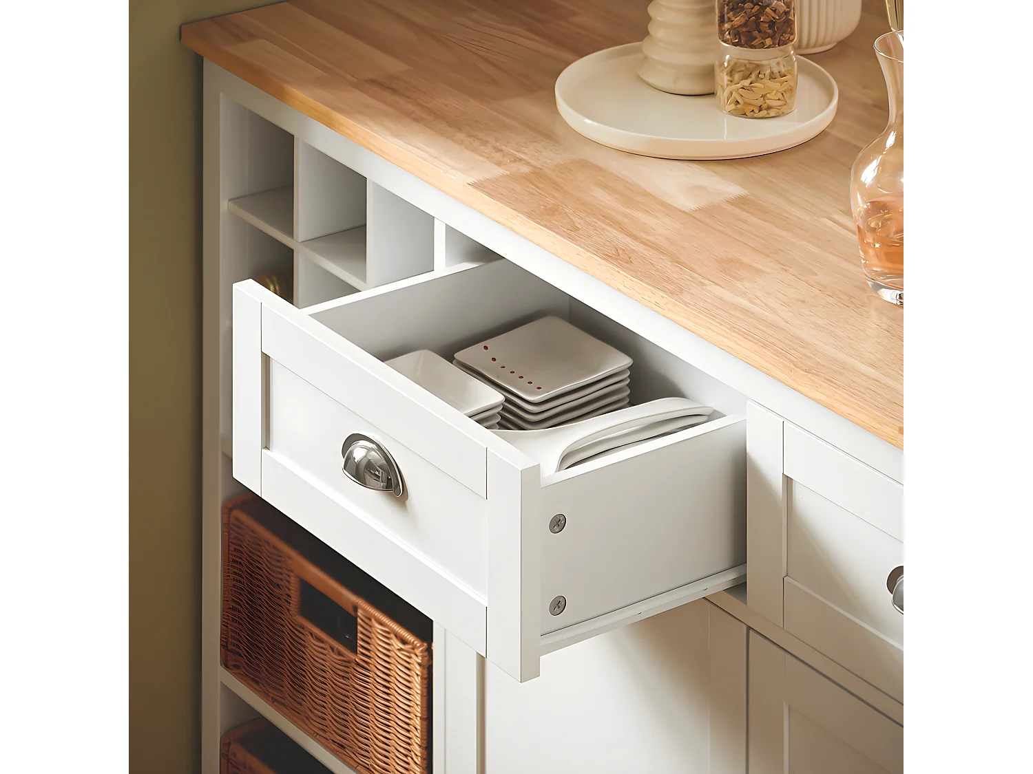 SoBuy KNL05-W îlot Central de Cuisine, Placard, Buffet de Cuisine avec Porte-Bouteille pour 9 Bouteilles