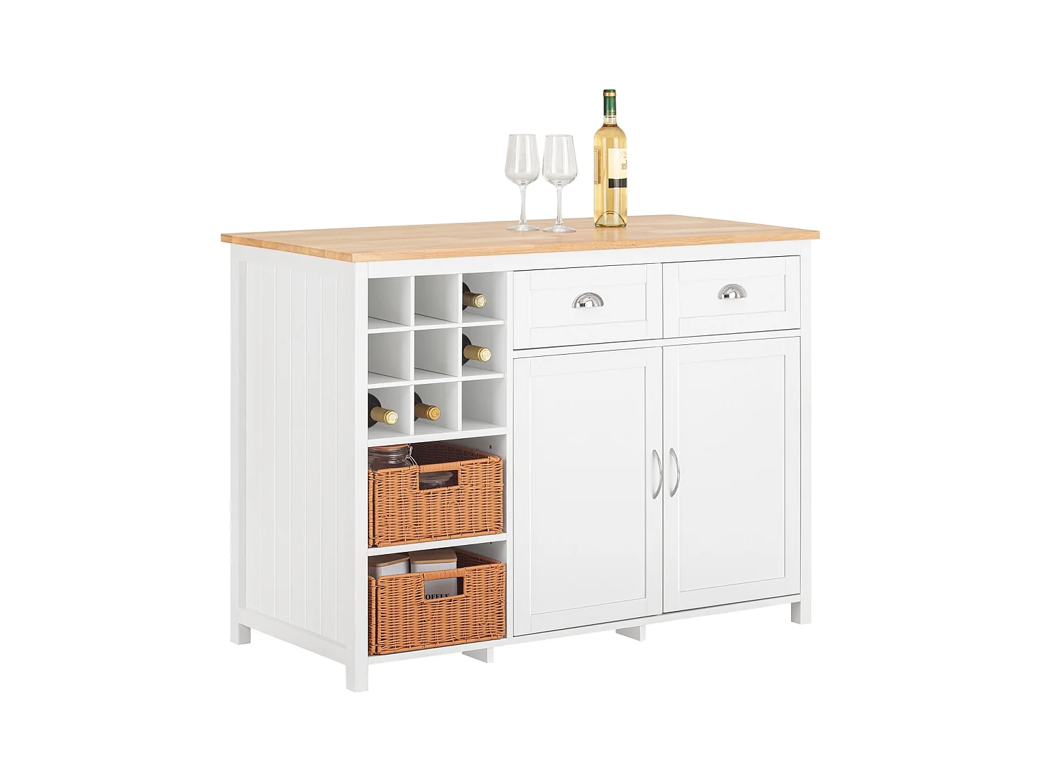 SoBuy KNL05-W îlot Central de Cuisine, Placard, Buffet de Cuisine avec Porte-Bouteille pour 9 Bouteilles
