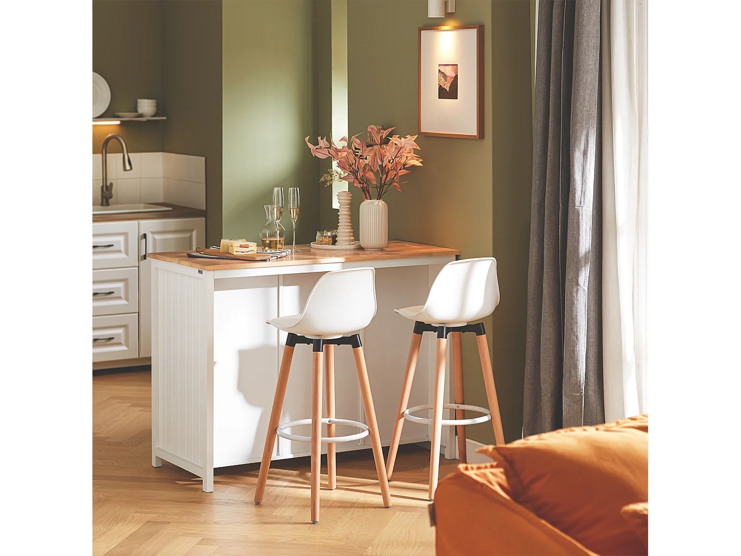 SoBuy KNL05-W îlot Central de Cuisine, Placard, Buffet de Cuisine avec Porte-Bouteille pour 9 Bouteilles