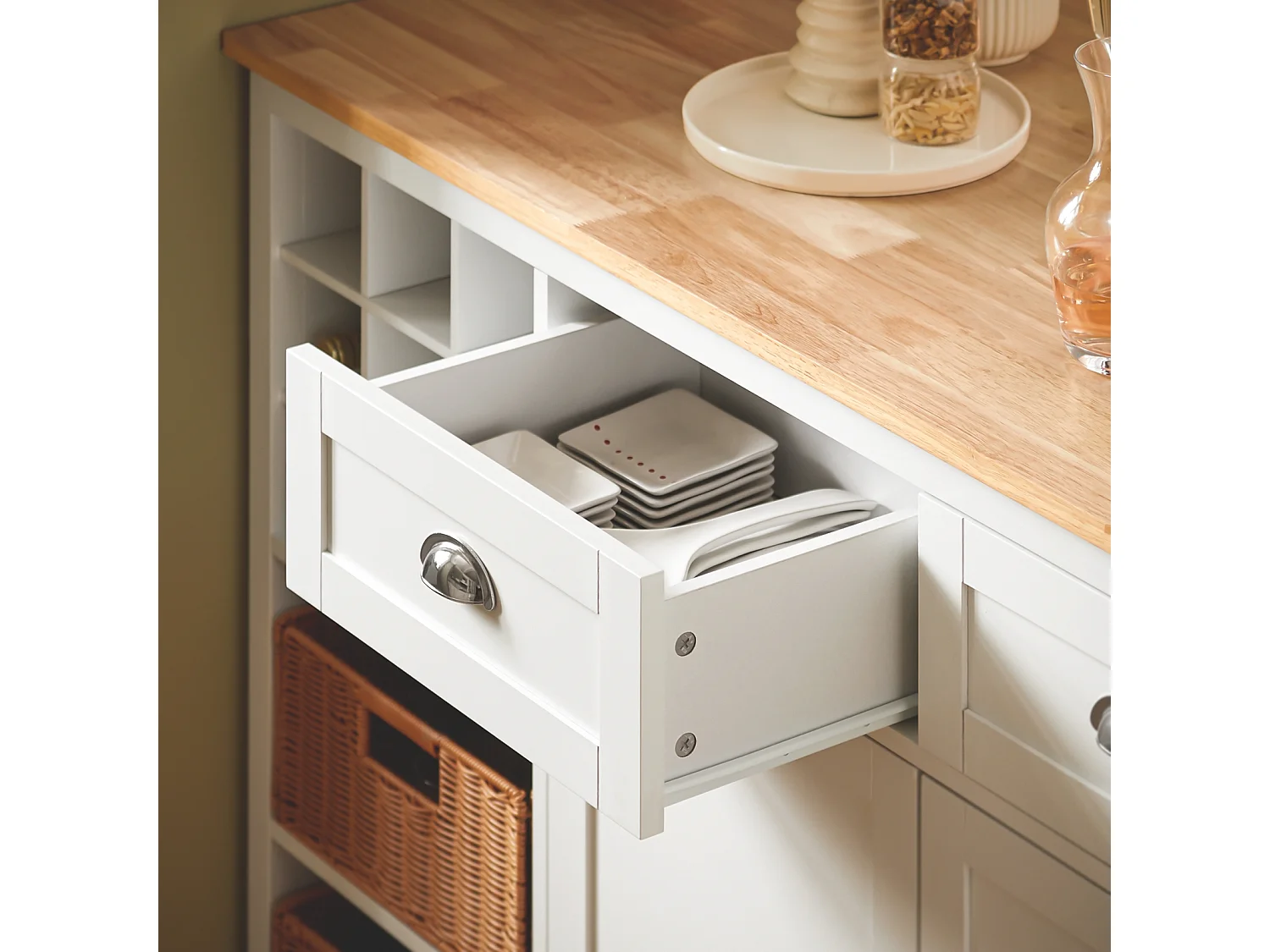 SoBuy KNL05-W îlot Central de Cuisine, Placard, Buffet de Cuisine avec Porte-Bouteille pour 9 Bouteilles