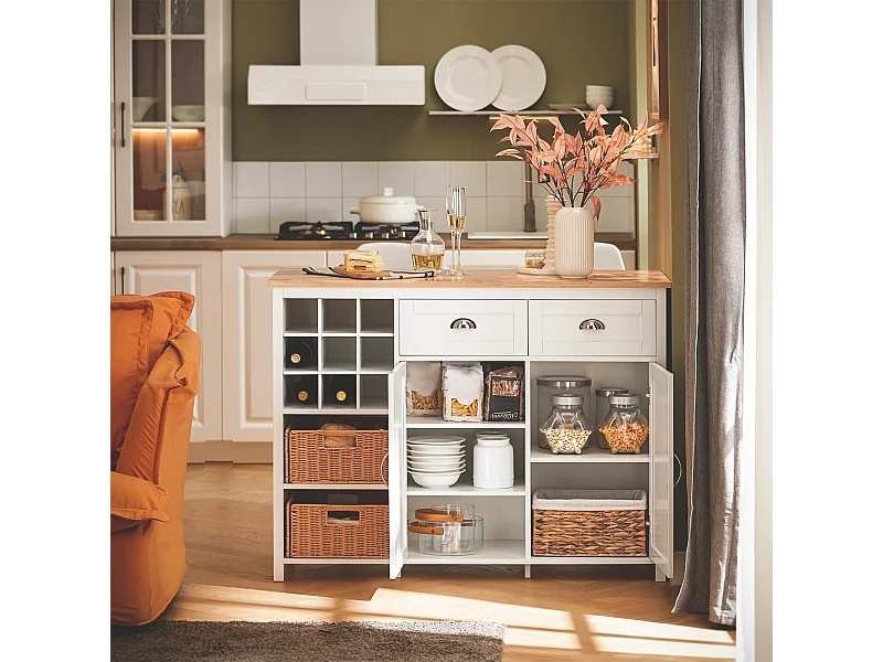 SoBuy KNL05-W îlot Central de Cuisine, Placard, Buffet de Cuisine avec Porte-Bouteille pour 9 Bouteilles