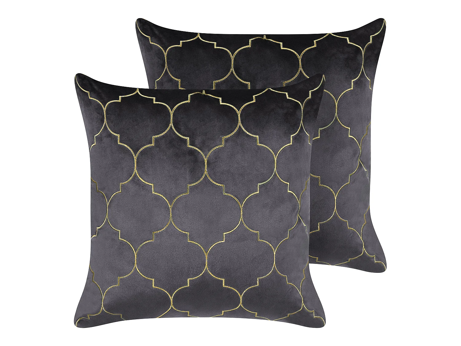 Lot de 2 coussins décoratifs ALYSSUM Velours 45 x 45 cm Gris Motif de treillis
