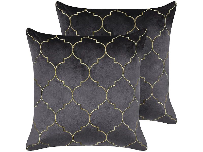 Lot de 2 coussins décoratifs ALYSSUM Velours 45 x 45 cm Gris Motif de treillis