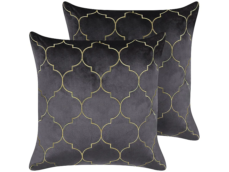 Zestaw 2 poduszek dekoracyjnych ALYSSUM Welur 45 x 45 cm Szary Wzór marokańskiej koniczyny