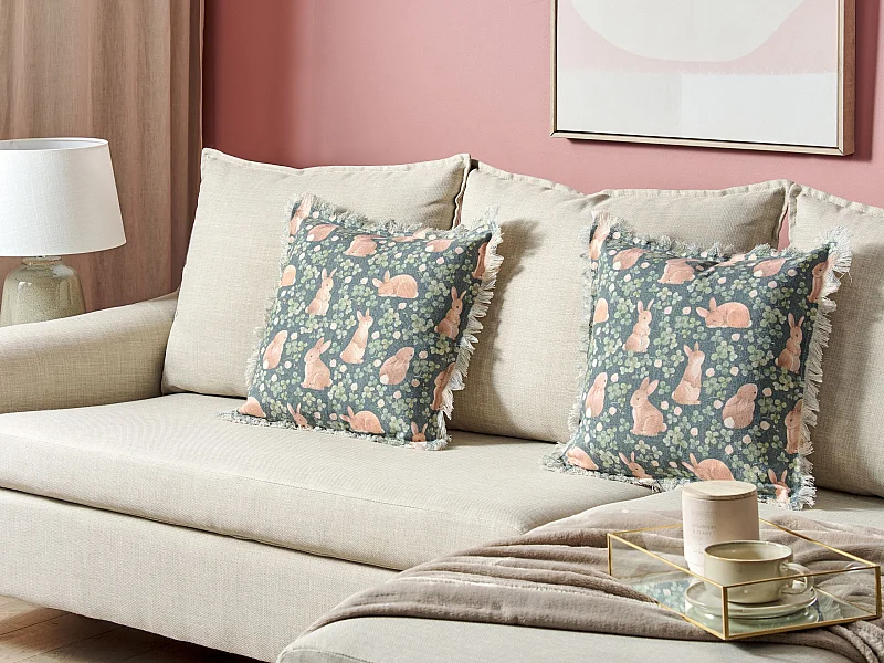 Set di 2 cuscini ALSTROEMERIA Cotone 45 x 45 cm Verde Trama animale