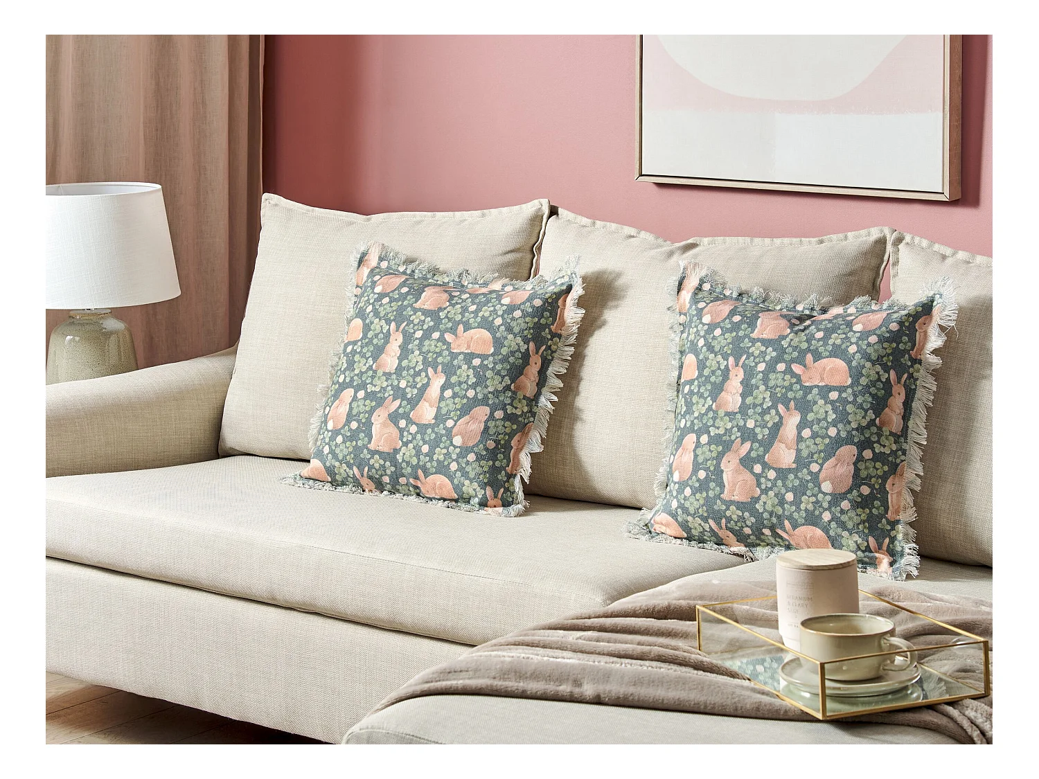 Lot de 2 coussins décoratifs ALSTROEMERIA Coton 45 x 45 cm Vert Motif animal