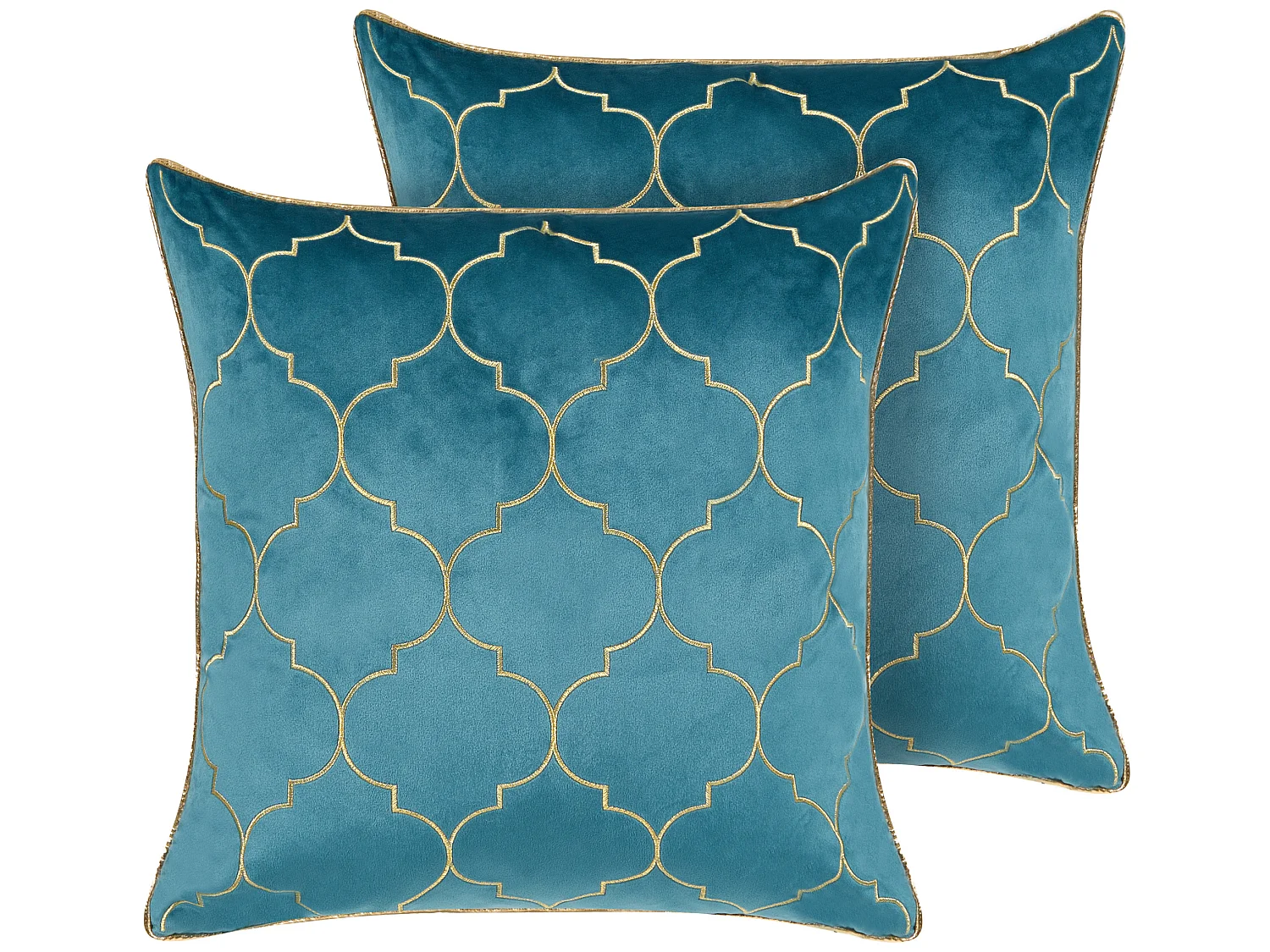 Lot de 2 coussins décoratifs ALYSSUM Velours 45 x 45 cm Bleu Motif de treillis