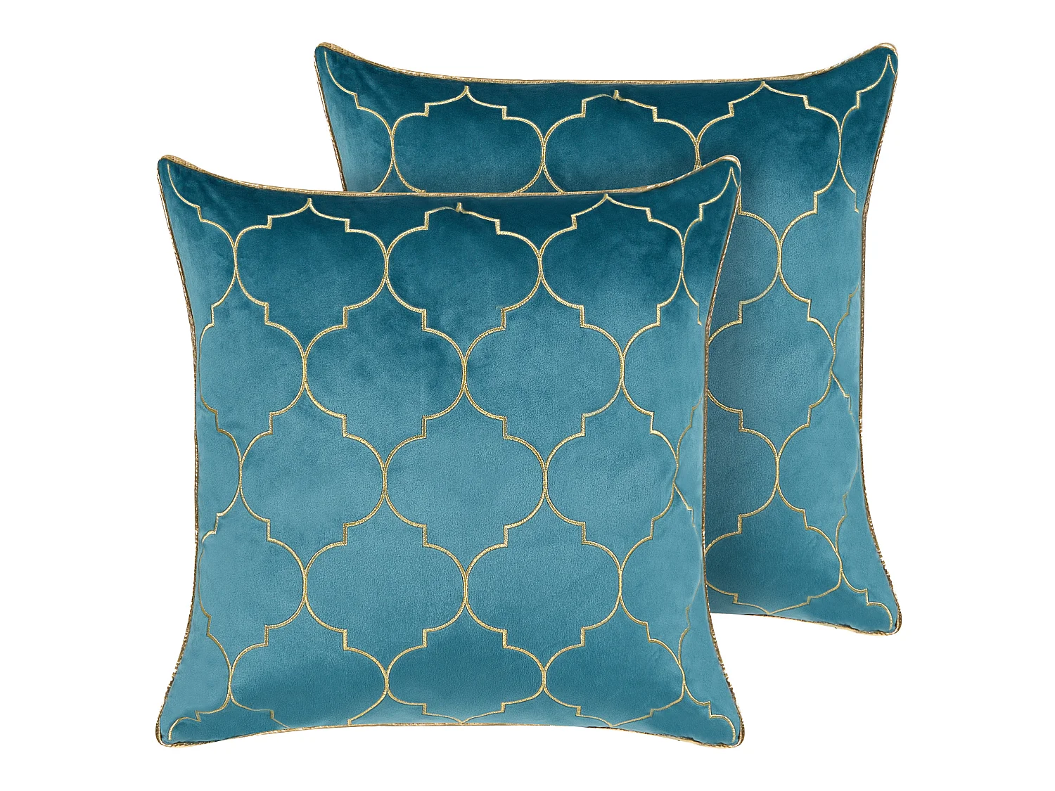 Lot de 2 coussins décoratifs ALYSSUM Velours 45 x 45 cm Bleu Motif de treillis
