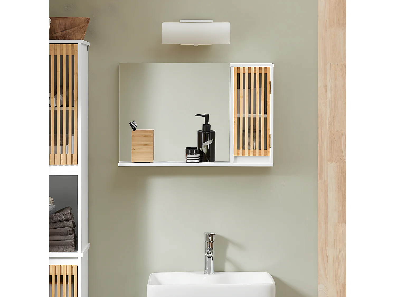 SoBuy BZR128-W Miroir de Salle de Bain avec Étagère Plateau Commode Armoire Murale Miroir Mural Meuble Salle de Bain Suspendue Placard Mural