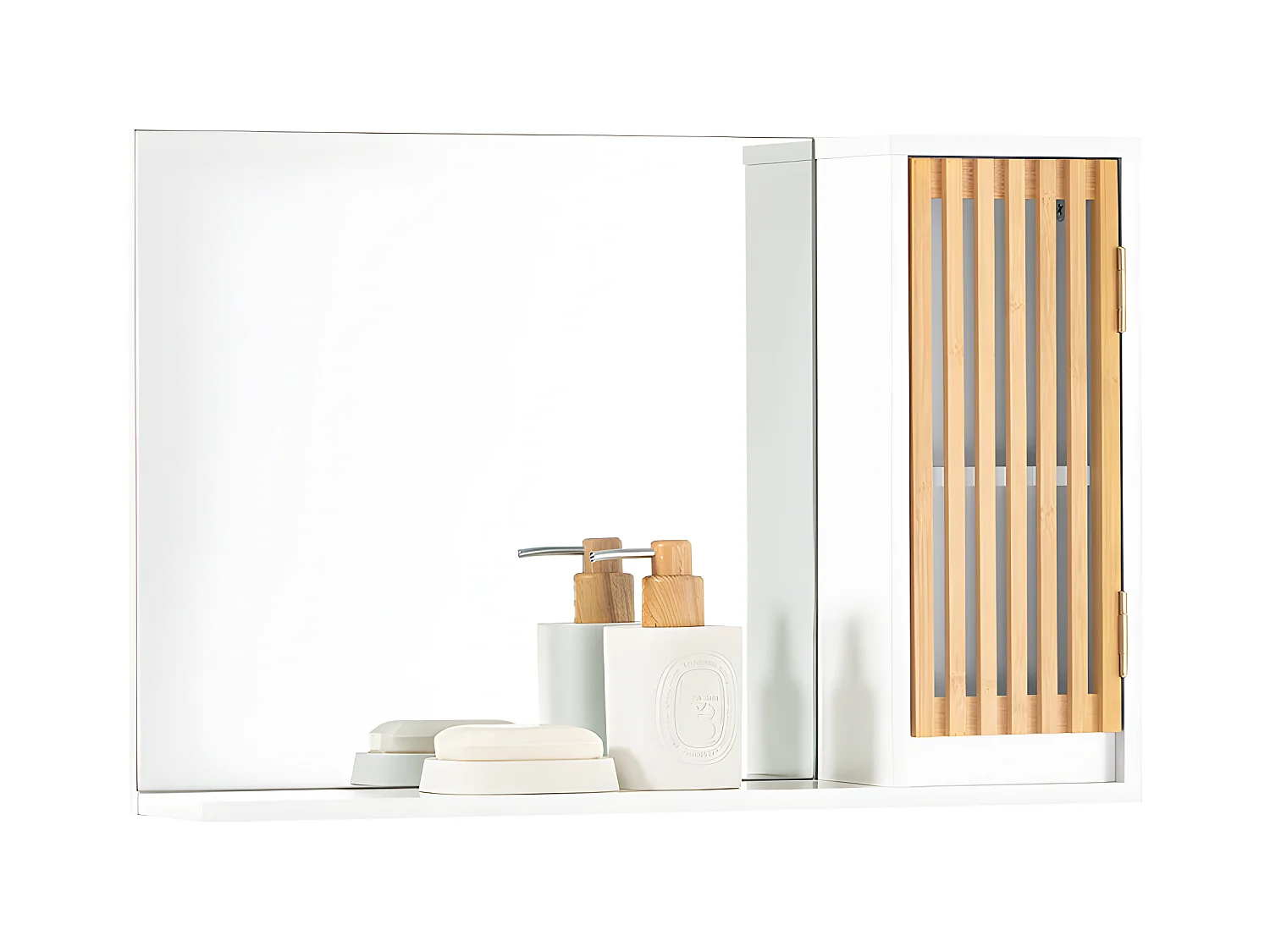 SoBuy BZR128-W Miroir de Salle de Bain avec Étagère Plateau Commode Armoire Murale Miroir Mural Meuble Salle de Bain Suspendue Placard Mural