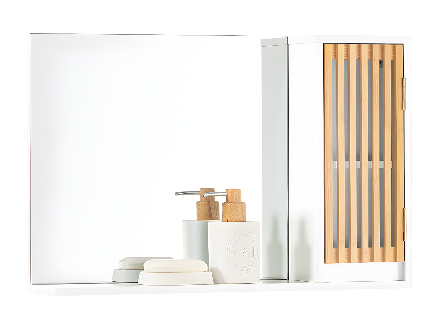 Lomadox Set 4 Pezzi Bagno Con Mobile Lavabo 60 Cm, Armadio E Specchio LED - Bianco Lucido Con Chiusura Soft Close
