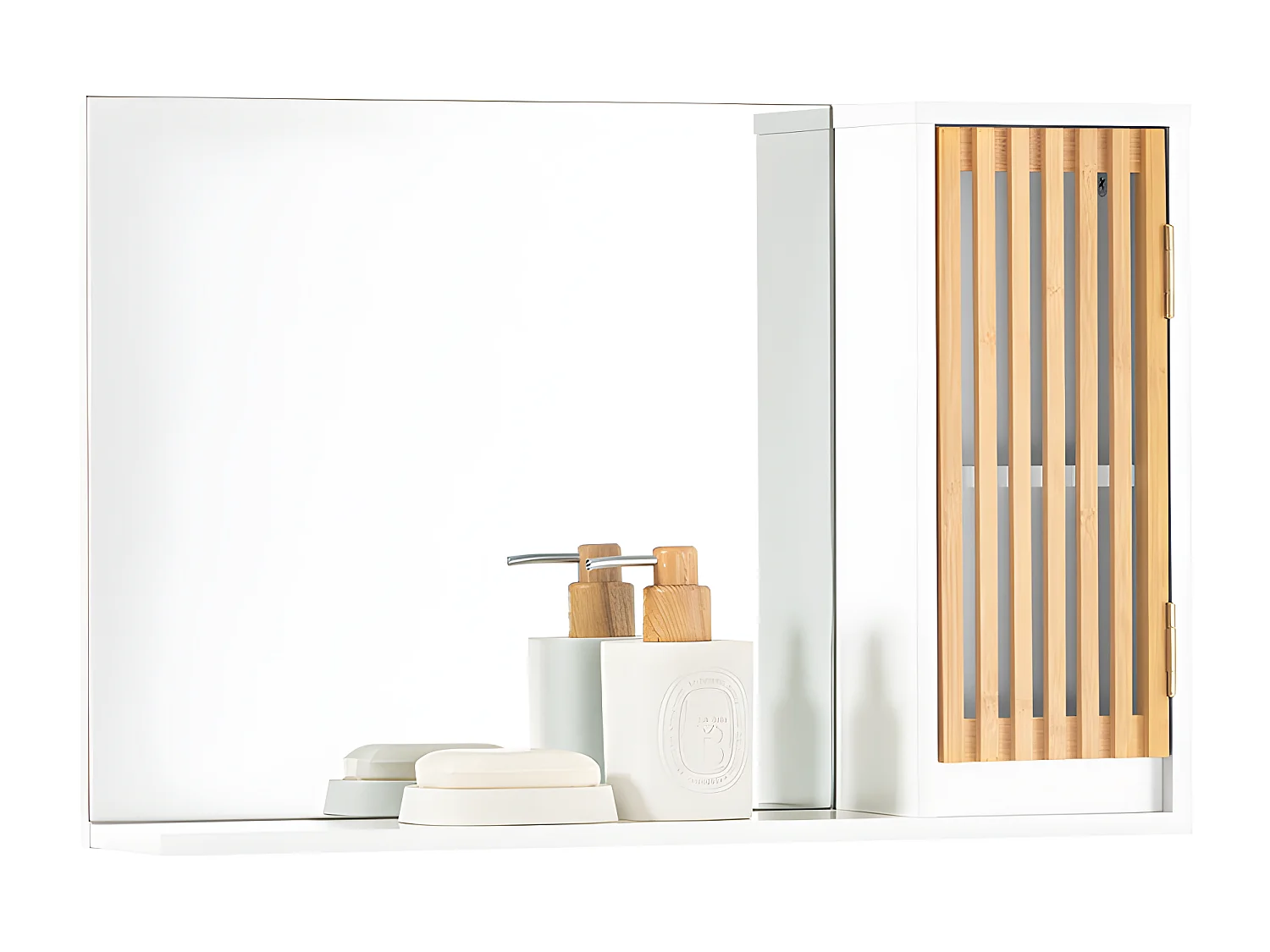 SoBuy Badkamerspiegel met Plank Ladekast Wandkast Wandspiegel Hangend Badkamermeubel Wandkast, 60 x 12 x 40 cm, Wit, BZR128-W