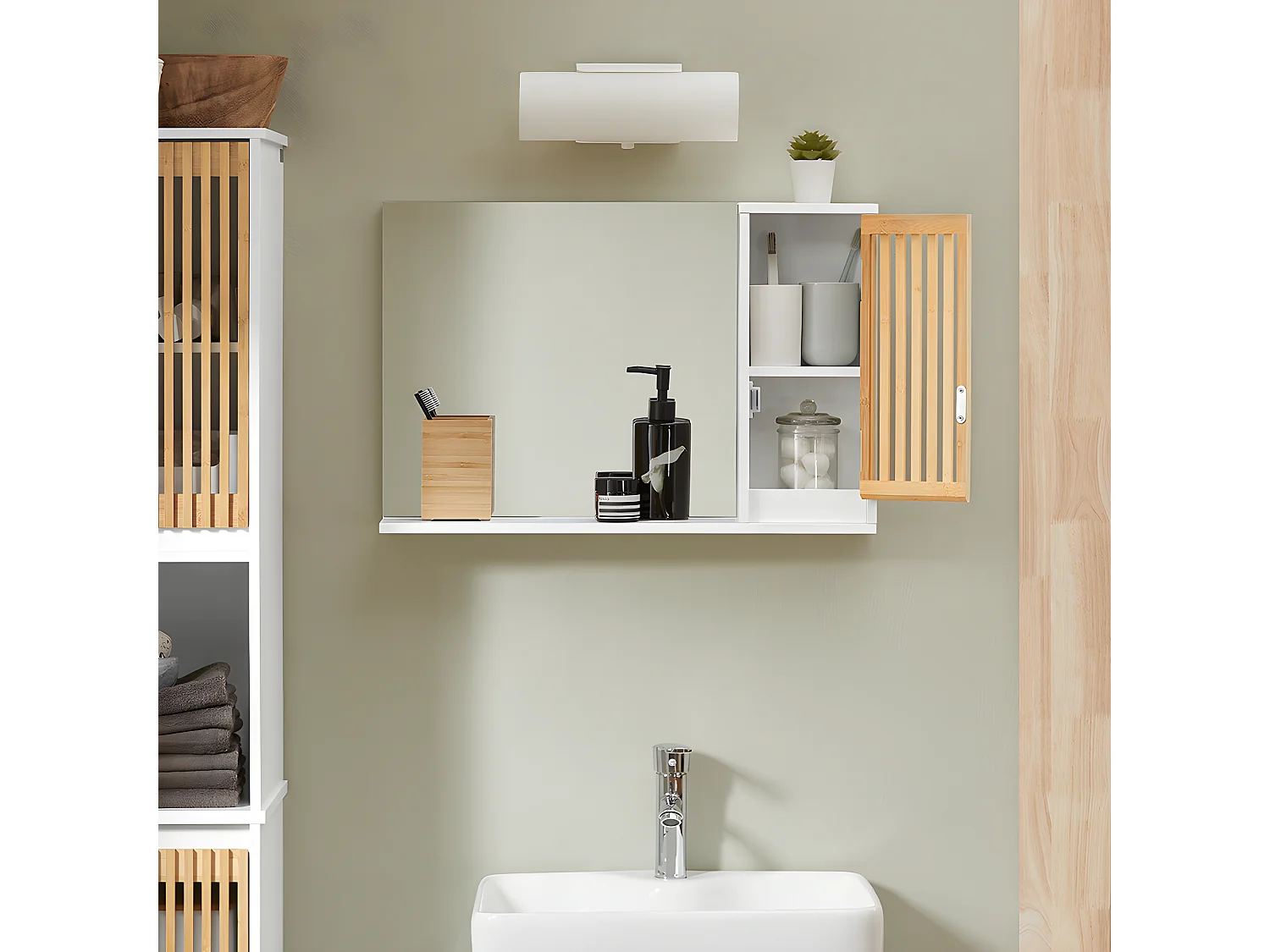 SoBuy Badkamerspiegel met Plank Ladekast Wandkast Wandspiegel Hangend Badkamermeubel Wandkast, 60 x 12 x 40 cm, Wit, BZR128-W