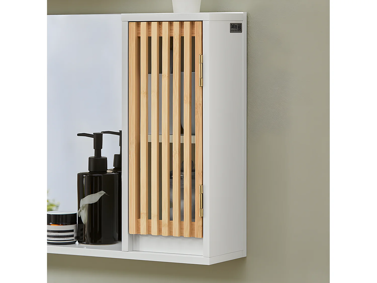 SoBuy Badkamerspiegel met Plank Ladekast Wandkast Wandspiegel Hangend Badkamermeubel Wandkast, 60 x 12 x 40 cm, Wit, BZR128-W