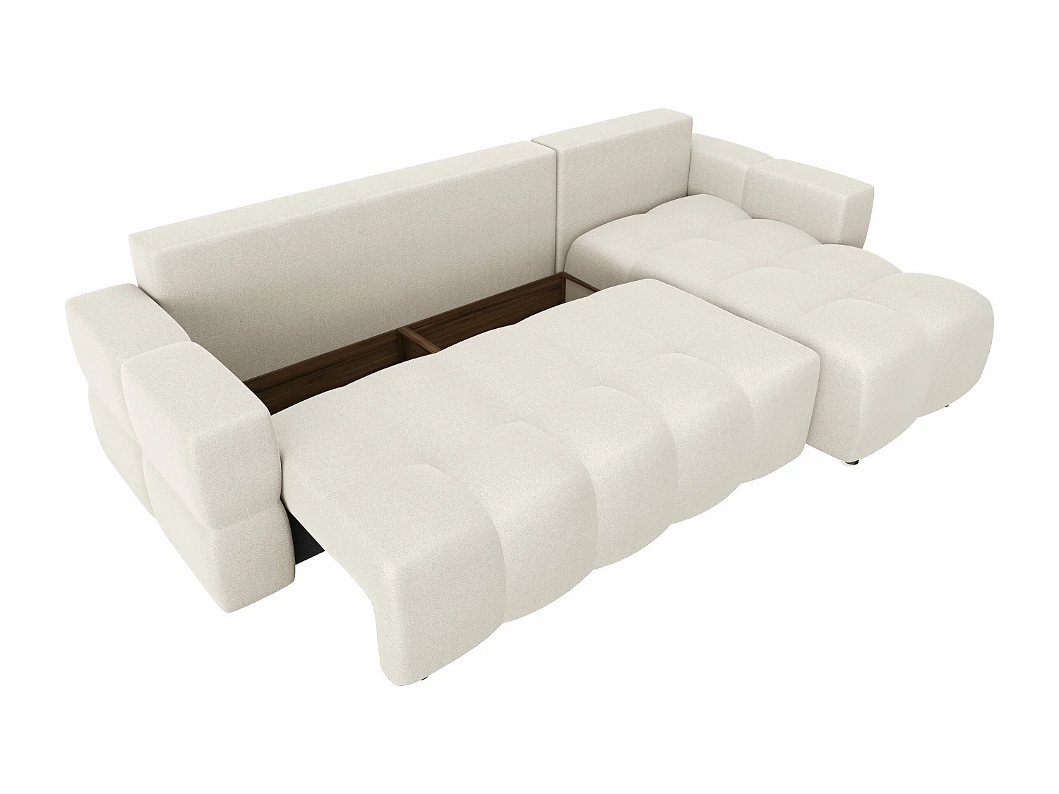 Canapé d'angle droit convertible coffre 5 places tissu tramé crème  GABRIEL