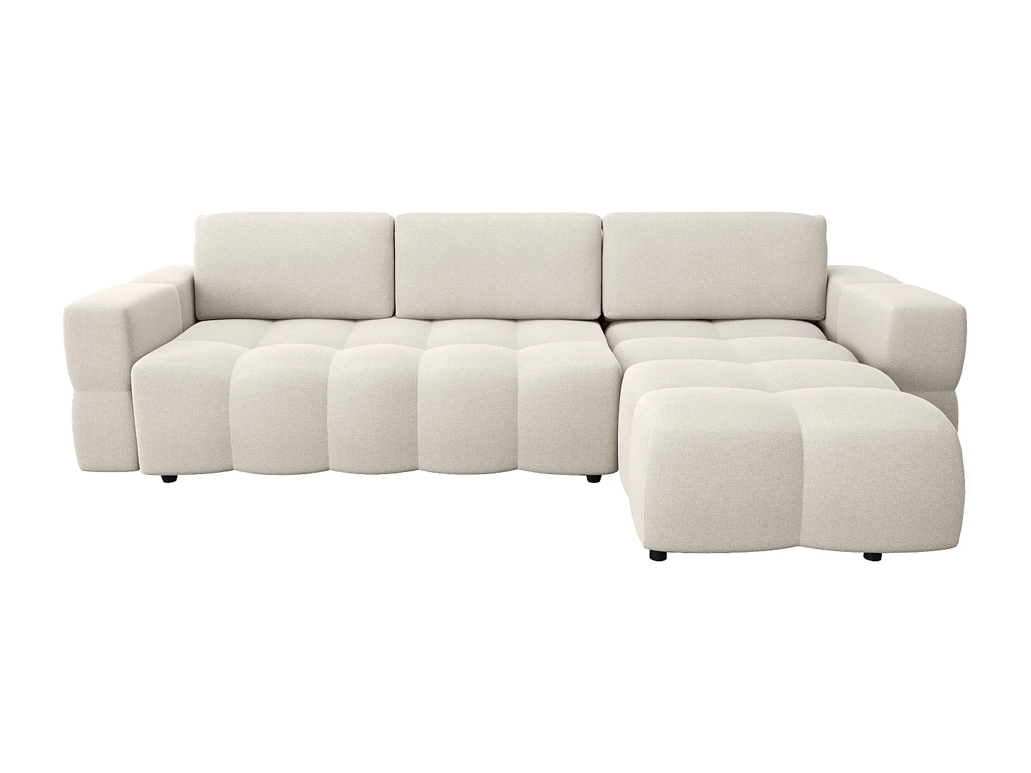 Canapé d'angle droit convertible 5 places GABRIEL en tissu tramé crème