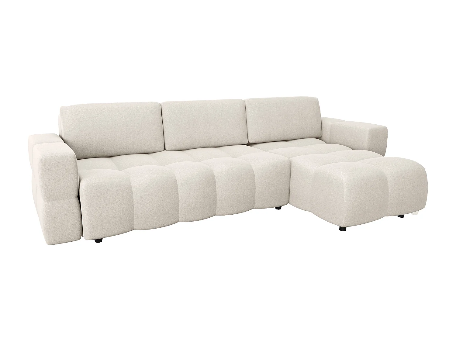 Canapé d'angle droit convertible 5 places GABRIEL en tissu tramé crème