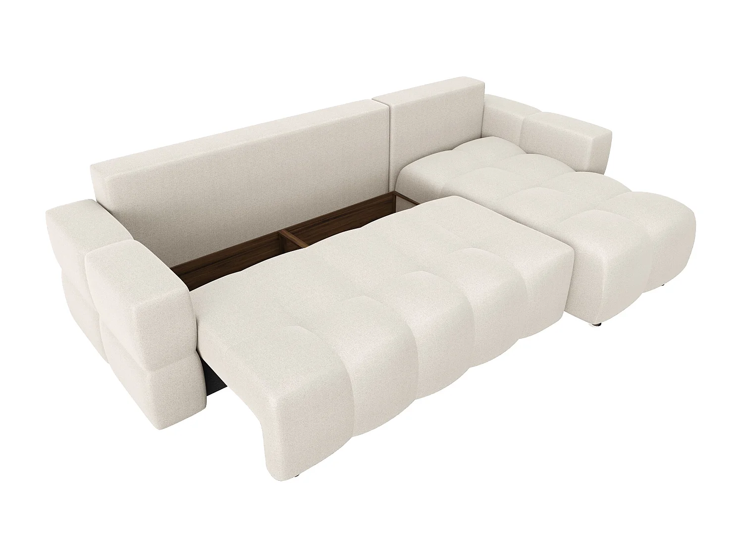 Canapé d'angle droit convertible 5 places GABRIEL en tissu tramé crème