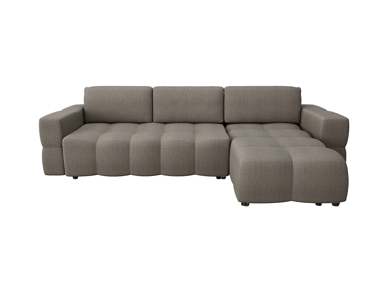 Canapé d'angle droit convertible coffre tissu tramé taupe 286cm
