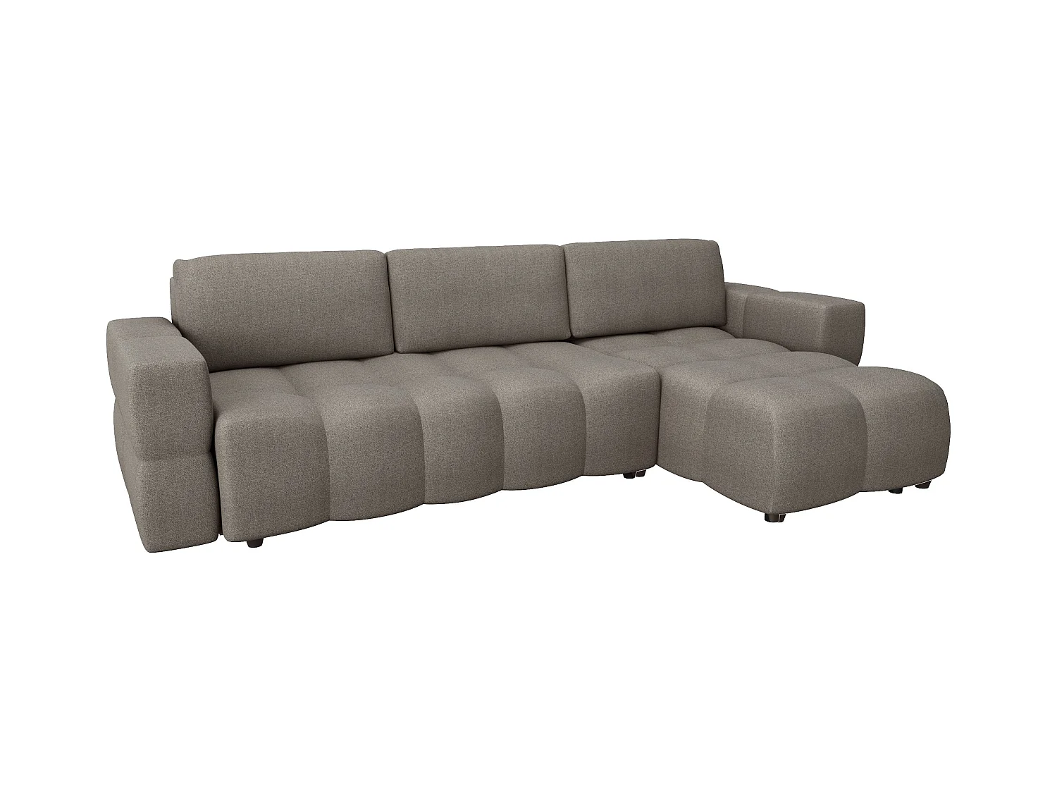 Canapé d'angle droit convertible coffre tissu tramé taupe 286cm