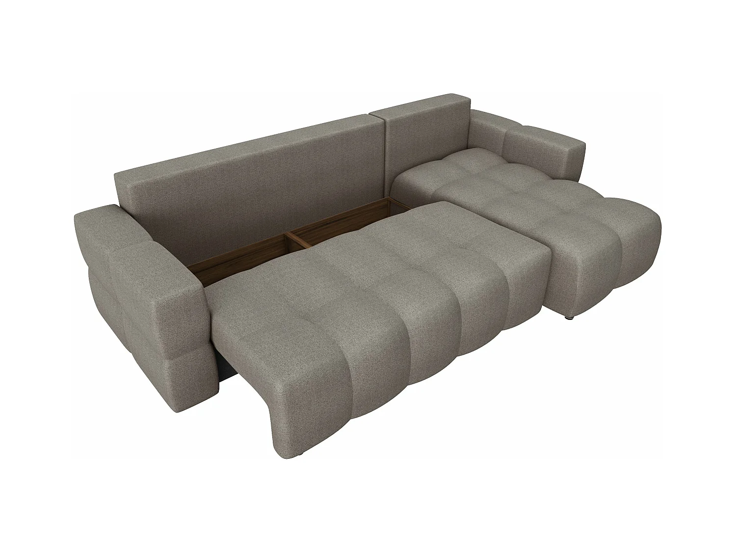 Canapé d'angle droit convertible coffre tissu tramé taupe 286cm