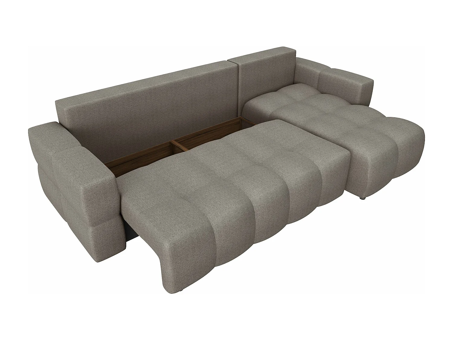 Canapé d'angle droit convertible coffre tissu tramé taupe 286cm