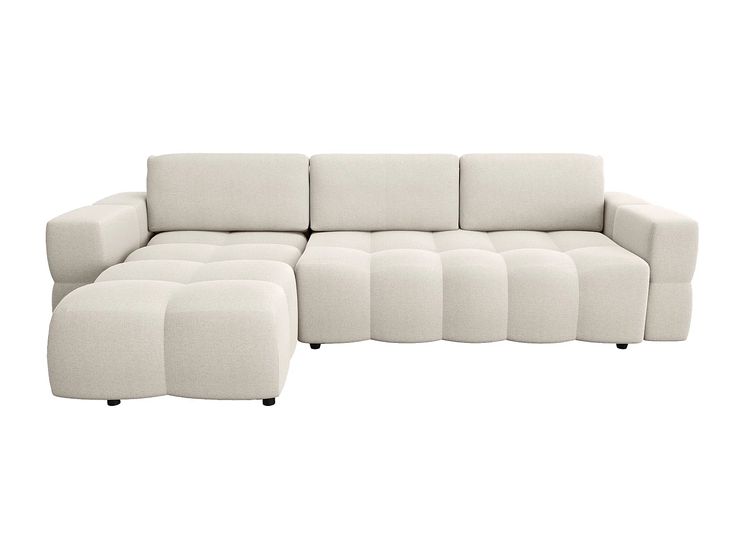 Canapé d'angle gauche convertible coffre 5 places tissu tramé crème  GABRIEL