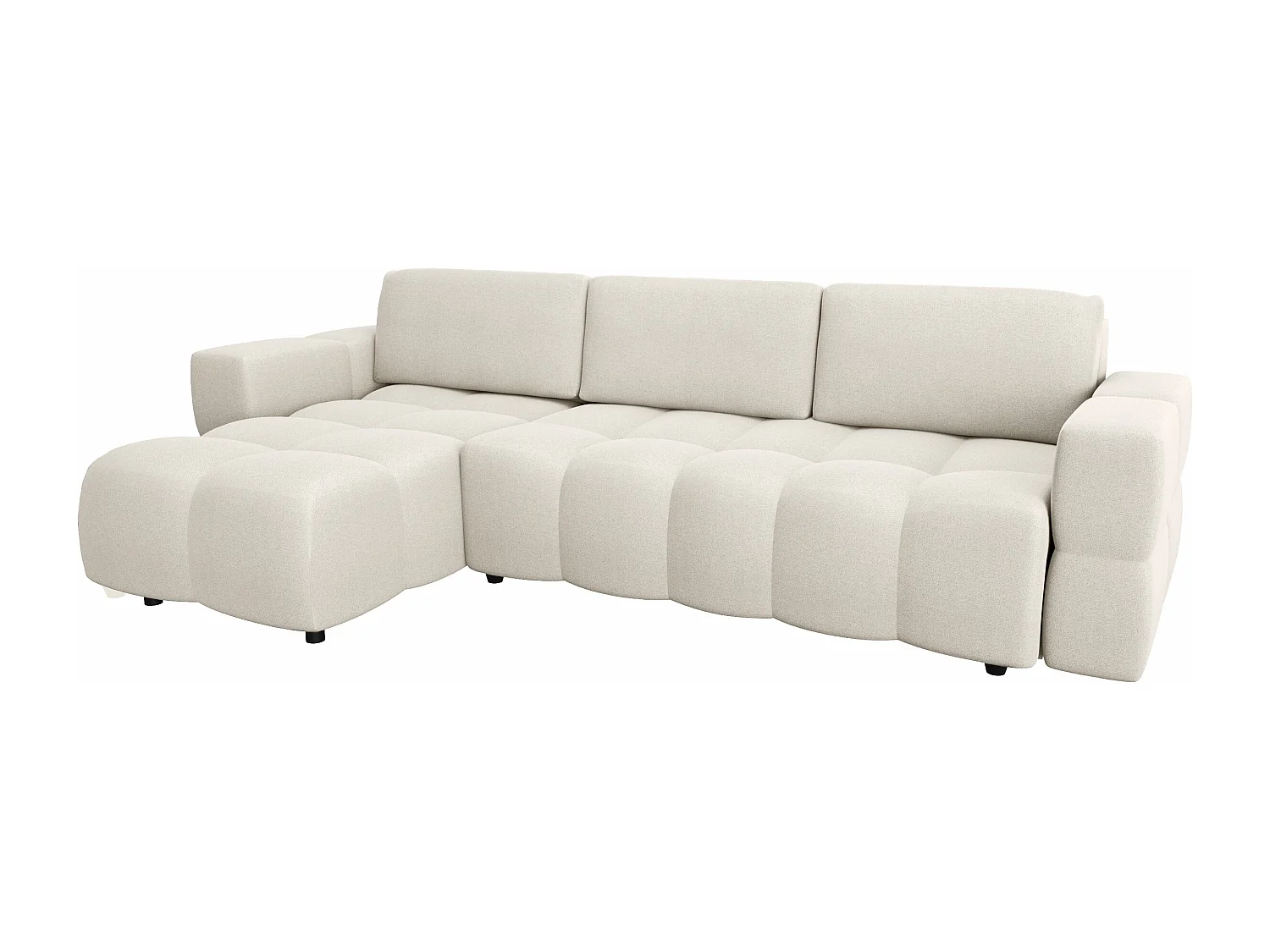 Canapé d'angle gauche convertible coffre 5 places tissu tramé crème  GABRIEL