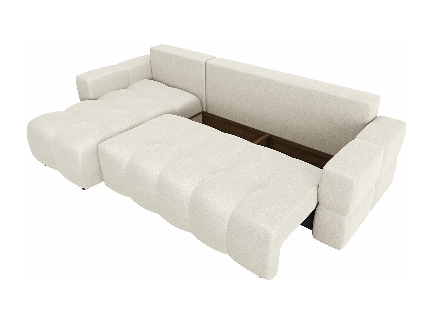 Canapé d'angle gauche convertible coffre 5 places tissu tramé crème  GABRIEL